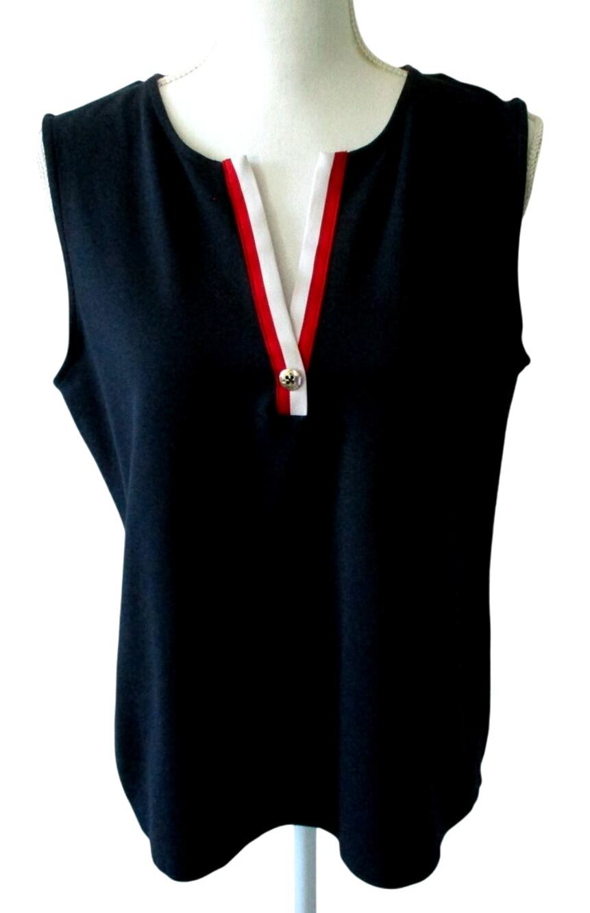 Tommy Hilfiger Women's Blue Sleeveless Stretch V-neck Shirt Size Large